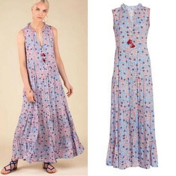 Poupette St. Barth Clara Maxi Dress Blue Bloom Floral Long Women’s Size Medium - Picture 1 of 16